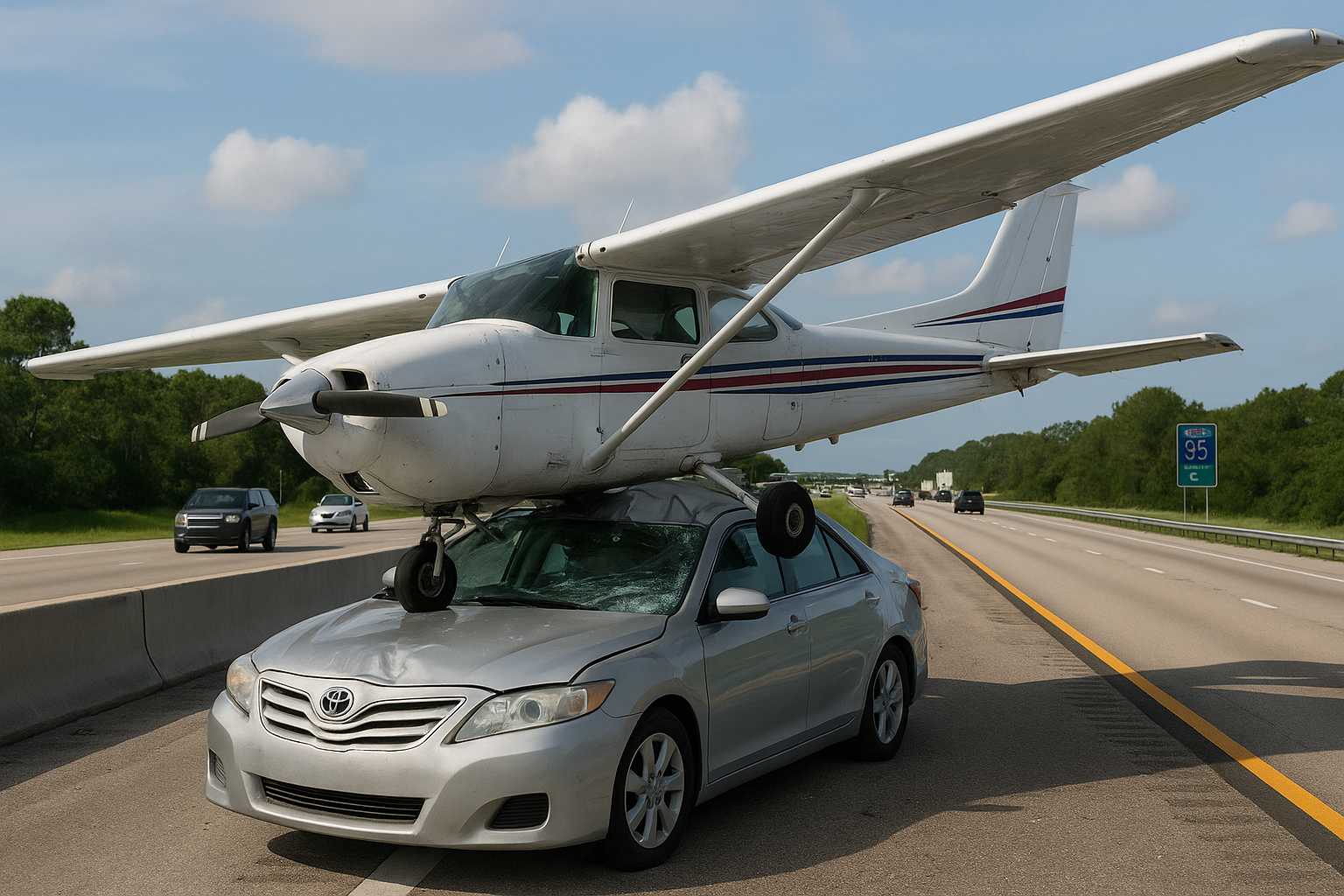 plane lands on car in florida