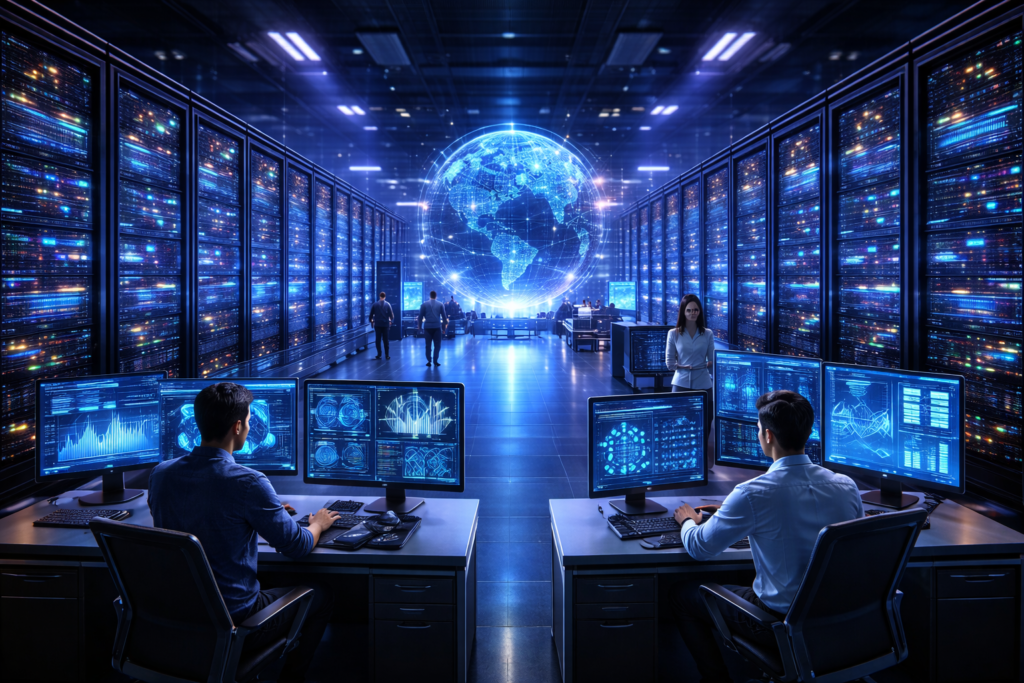 AI data center infrastructure with powerful servers