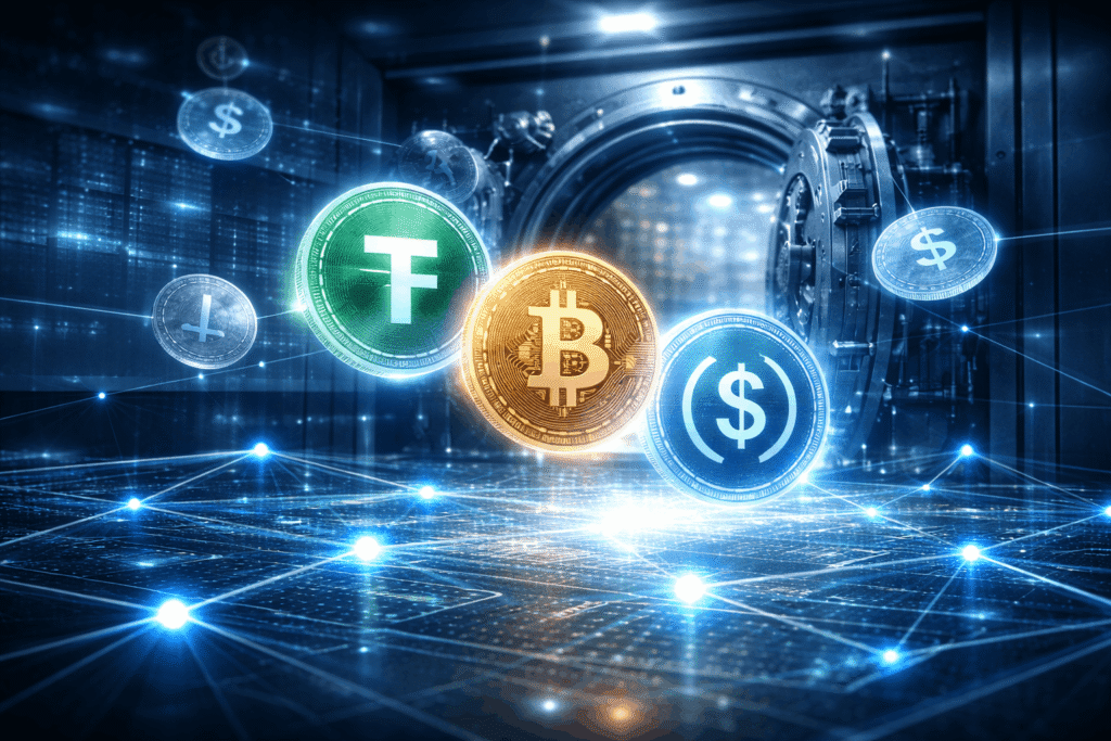 Blockchain payment network displayed on tablet showing secure digital transactions and fintech innovation